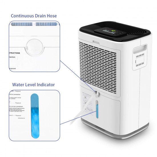 yaufey 70 Pint Dehumidifier and Air Purifier Combo with True HEPA Filter for Home Space up to 5000 Sq Ft, 9 Gallons/Day, Intelligent Touch Control, Drain Hose and Wheel for Basements Bathroom
