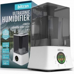 Bitzen Cool Mist Humidifier  Essential Oils Diffuser  Superior Ultrasonic Humidifier  Best for Large Bedroom, Office, Gym, Home, Baby - Whisper-Quiet Operation, Auto Shut-Off, 4.5 L