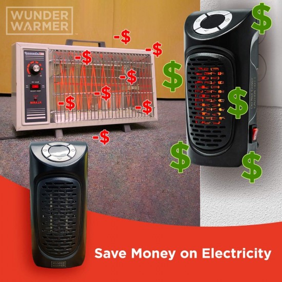 Wunder Warmer - 3 Pack - 350W Ceramic Wall-Outlet Space Heater, Adjustable Thermostat, Plug-in Portable Mini Heater with Timer & LED Display, Personal Electric Heater for Office Home Dorm Room