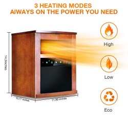 Space Heater - 1500W Room Heater with 3 Heating Modes, Remote Control and Timer, Electric Heater with Overheat&Tip-Over Shut Off Protection, for Bedroom and Office, Low Noise, Wood Cabinet, L, Brown