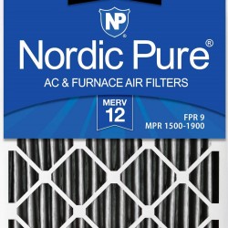 Nordic Pure 16x20x4 (3-5/8 Actual Depth) MERV 12 Pleated Plus Carbon AC Furnace Air Filters, 6 PACK, 6 Piece