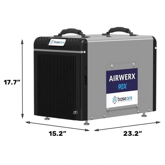 BaseAire Basement Dehumidifier AirWerx90X, Crawl Space Dehumidifier with Pump, Removal 90 Pints/Day at AHAM, Cover 2,600 Sq. Ft. Portable, HGV Defrosting, Remote Control, 5 Years Warranty