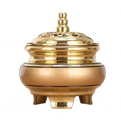 Burner incense burner Incense Burner Aromatherapy Furnace Pure Copper Binaural Furnace Home Indoor Purification Air Decoration Ornaments (color: Gold, Size: 9 8.5cm) Home decoration crafts gifts