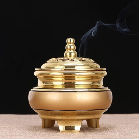 Burner incense burner Incense Burner Aromatherapy Furnace Pure Copper Binaural Furnace Home Indoor Purification Air Decoration Ornaments (color: Gold, Size: 9 8.5cm) Home decoration crafts gifts