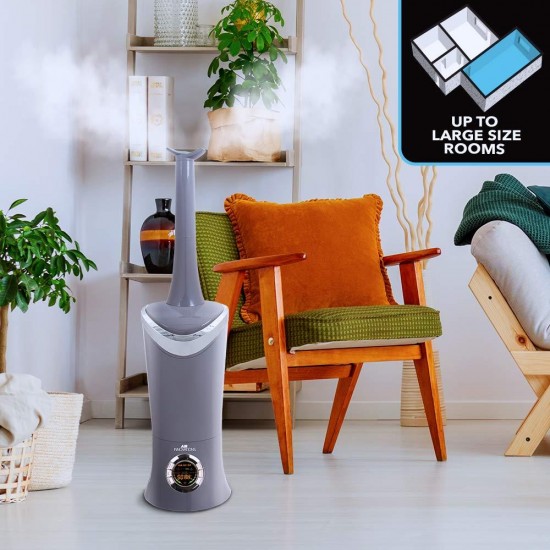 Air Innovations Humidifier Large Capacity 1.7Gal (6.4L) WhisperQuiet Cool Mist Ultrasonic for Rooms up to 600 SqFt Baby Bedroom BPA Free Up to 96hs Remote Control Digital Display Aroma Tray (Platinum)