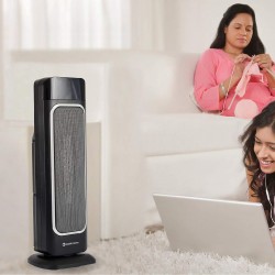 Comfort Zone Oscillating Space Heater  Ceramic Forced Fan Heating with Stay Cool Housing - Tower with Remote Control, Digital Thermostat, Timer, Large Temperature Display and Efficient ECO Mode