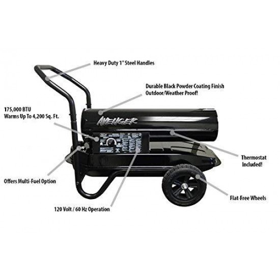 Avenger Portable Kerosene Multi-Fuel Heater, 175,000 BTU, Model# FBD175T