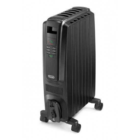 DeLonghi Oil-Filled Radiator Space Heater, Quiet 1500W, Adjustable Thermostat, 3 Heat Settings, Timer, Energy Saving, Safety Features, Nice for Home with Pets/Kids, Black