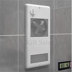Bathroom Electric Wall Heater & Thermometer Bundle: Heats up to 150 sqft ultra-quiet Safe reliable. 120 volts puts out 1500 watts energy efficient heater with a built-in thermostat