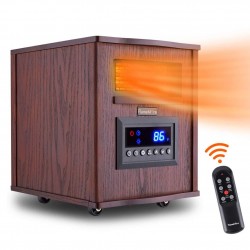 FLAMEMORE 1 CH-3003 Portable Electric Space Remote Control 1500W 6-Element Infrared Heater 12H Timer with Tip-Over & Overheating Shut-Off Quiet for Indoor Use, 12.4in X 15.4in X15.7in, Wood