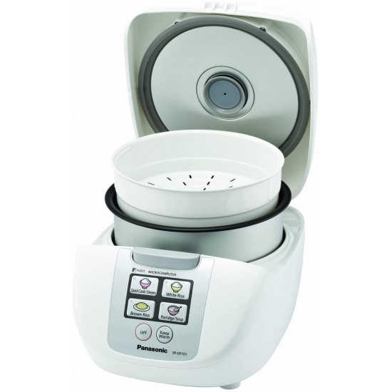 Panasonic 5 Cup (Uncooked) Rice Cooker with Fuzzy Logic and One-Touch Cooking for Brown Rice, White Rice, and Porridge or Soup – 1.0 Liter – SR-DF101 (White)