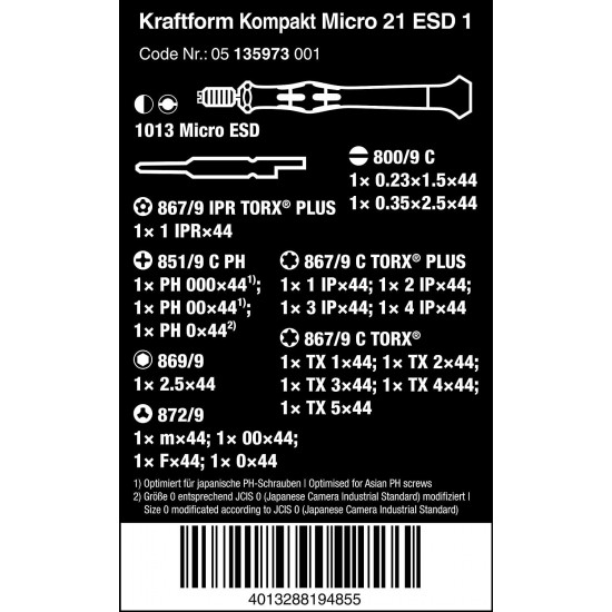 Wera 05135973001 Kraftform Kompakt Micro 21 ESD 1, (Pack of 21)