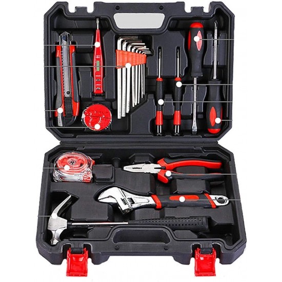 ARONG Useful Tool Set, 20-Piece Repair Manual Tool Set Household Household Tool Kit, with Screwdriver Wrench Hammer Tape Cutter and Box Industrial Power Tools (Color : Black)