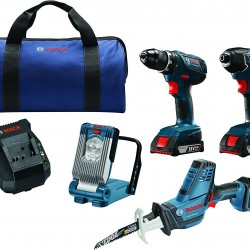 Bosch 18V 4-Tool Combo Kit with Compact Tough Drill/Driver, Impact Driver, Compact Reciprocating Saw, LED Work Light CLPK496A-181