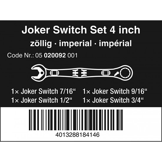 Wera 05020092001 Joker Ratchet Set for Switch Combination Wrench Imperial (4 Piece)