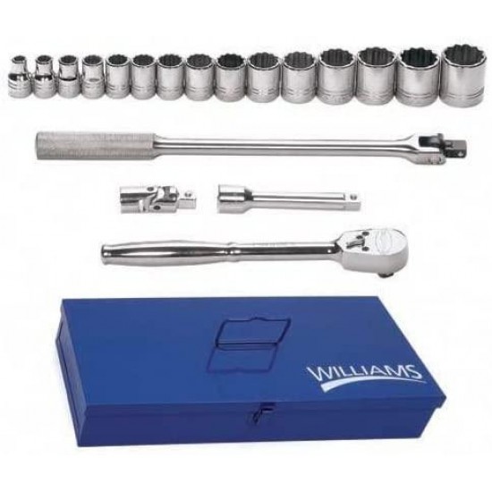 Williams WSS-19FTB 19-Piece 1/2-Inch Drive Socket and Drive Tool Set with Tool Box